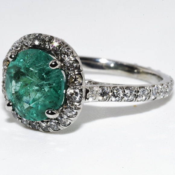 $9,000 Platinum 2.87CT Natural Zambian Emerald & Diamond Cocktail Ring Authentic - Picture 2 of 8